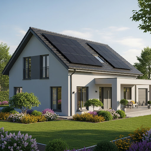 Domestic solar panels on a house roof